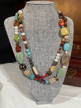 Handcrafted Multicolor Beaded Necklace with Turquoise & Green Accents